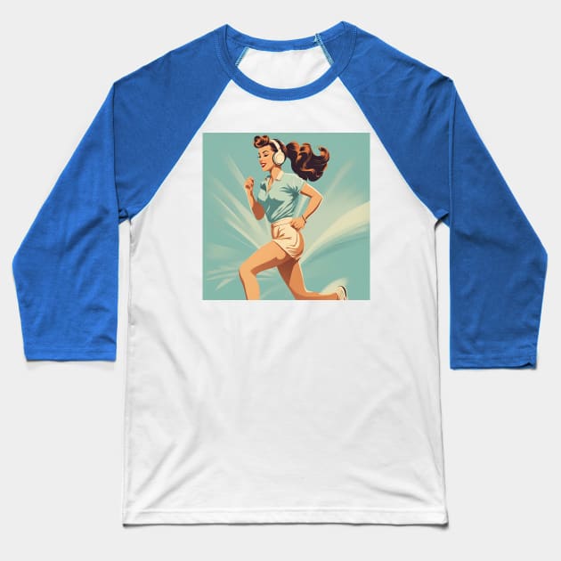 Retro Fit Run Jogging Jive Pin Up Pace Baseball T-Shirt by di-age7